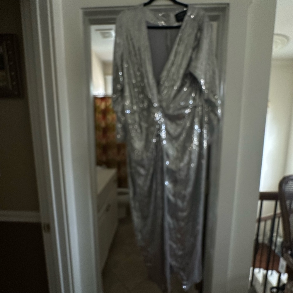Eloquii x Jason Wu Silver Sequin Long Sleeve Dress